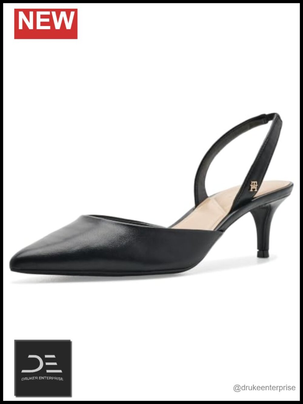 Faux Leather Pointed Toe Kitten Heel Slingback Pump with Buckle